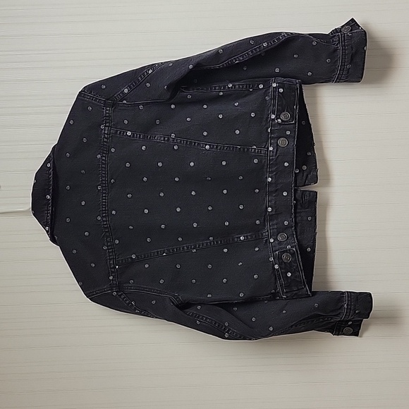 Current/Elliot Black Polka Dot Denim Trucker Jacket Womens Sz 2 Cotton - Picture 5 of 8